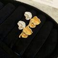 Two Tone Ruffled Flower Stud Earrings with Pearl Accent view 6