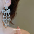 Silver Tone Crystal Bow and Fringe Stud Earrings Jewelry view 3