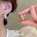 Crystal Edge Hoop Earrings in Gold and Silver Tone view 1