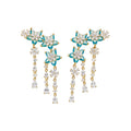 Blue Floral Crystal Chandelier Earrings with Tiered Drops view 5
