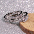 Silver Three Stone Cubic Zirconia Wave Band Two Ring Set view 3