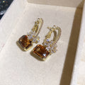 Gold Tone Square Gem Flower Hoop Earrings in Three Colors view 6