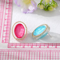 Gold Tone Chunky Transparent Faceted Oval Stud Earrings view 4