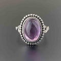 Purple Oval Cabochon Beaded Silver Tone Ring Sizes 6-10 view 2