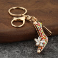Gold-Tone Rhinestone High Heel Shoe Keychain With Flower Detail view 10