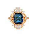 Gold Tone Deep Blue Rectangular Stone Ornate Statement Ring view 5
