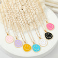 Gold Tone Colorful Enamel Oval Smiley Face Pendant Necklaces view 1