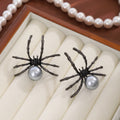 Black Spider and Silver Pearl Look Small Stud Earrings view 3