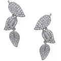 Silver-Tone Three-Leaf Linear Drop Earrings with Clear Stone Details view 5