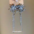 Firework Crystal Chain Drop Stud Earrings in Gunmetal Tone view 2