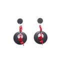 Black Hoop Red Rose Two Tone Statement Stud Earrings view 5