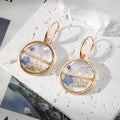 Gold Tone Divided Round Pressed Flower Resin Hook Earrings view 8