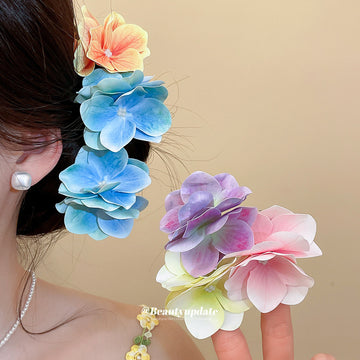 Fabric Hydrangea Duckbill Hair Clips Five Color Singles