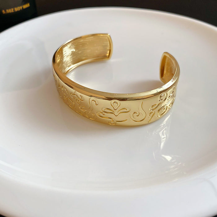 Engraved Floral Scroll Open Cuff Bangles Silver Gold