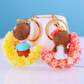 Rose Moon Boy and Girl Couple Keychain Pair with Gold Tone Rings view 4