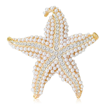 Large Pearl and Crystal Starfish Brooch in Three Colors
