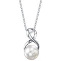 Silver Figure-Eight White Pearl Pendant Necklace Cable Chain view 1