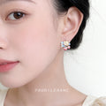 Gold Enamel Flower Blue Leaf Pink Strawberry Stud Earrings view 2