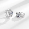 White Gold Huggie Hoop Earrings Round Center Clear Stones view 3