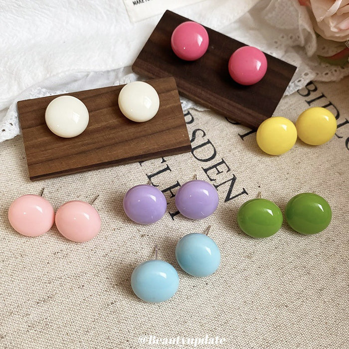 Seven Color Smooth Round Bead Minimal Stud Earrings