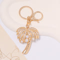 Rhinestone Palm Tree Keychain Pearl Coconut Metal Bag Charm view 2