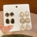 Black White Pearl Gold Stud Earring Five Pair Multipack view 6