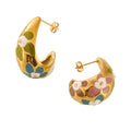 Colorful Floral Enamel Chunky Hoop Stud Earrings Pair view 5