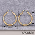 Gold Tone Cross Grid Textured Large Tube Hoop Earrings view 4