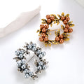 Gold Tone Floral Wreath Wreath Pearl Look Two Designs Metal Brooch Pin view 5
