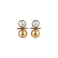 Gold Tone Double Ball Stud Earrings With Pearl Tops view 5