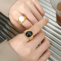 Chunky Oval Signet Rings Black Glass Or White Shell view 4