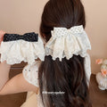 Polka Dot Bow Embroidered White Lace Spring Hair Clips view 1