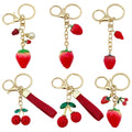 Six Red Rhinestone Cherry and Strawberry Metal Keychain Designs view 5
