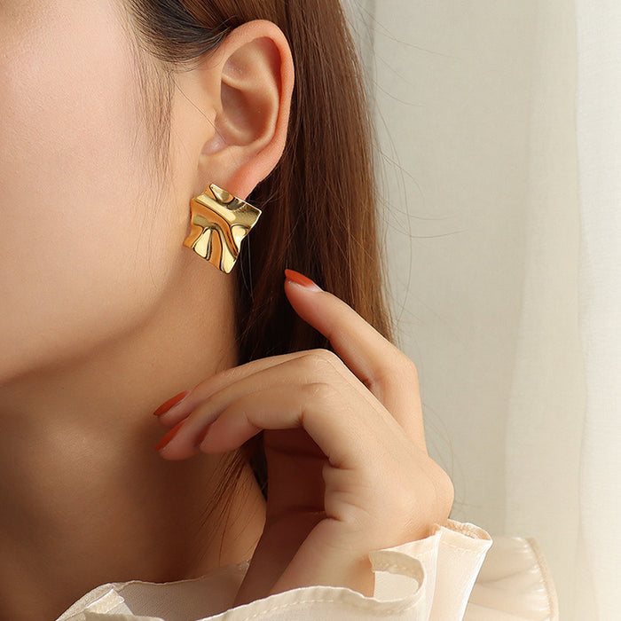 Wrinkled Irregular Textured Metal Stud Earrings Gold Steel Pair
