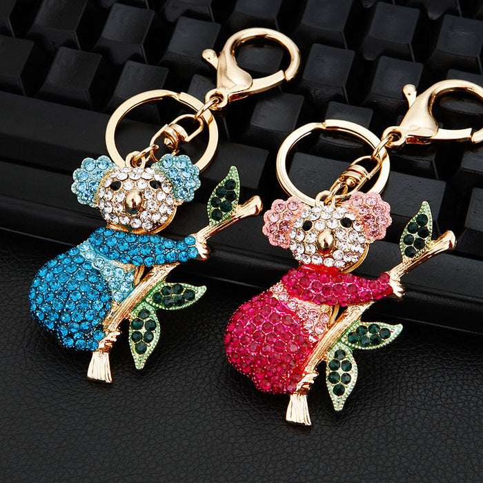 Jeweled Koala on Branch Keychains in Fuchsia Blue and Assorted Colors
