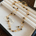 Brown Beaded Layered Necklace With Gold Tone Chain Accents view 6