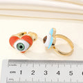 Gold Tone Heart Enamel Realistic Eyeball Adjustable Rings in Two Colors view 2