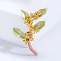 Enamel Osmanthus Branch Brooch Yellow Blooms Two Leaf Colors view 3