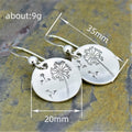 Engraved Dandelion Round Disc Hook Earrings In Silver Tone view 4