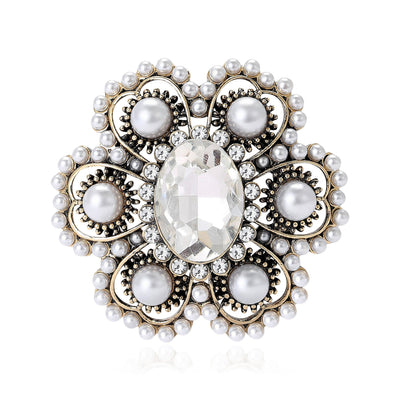 Pearl and Crystal Floral Brooch front view