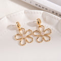 Gold Tone Open Five Petal Flower Long Dangle Stud Earrings view 3
