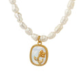 Baroque Pearl Oval Shell Flower Zircon Pendant Necklace view 5