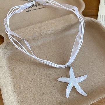 Pastel Textured Starfish Pendant Cord Necklaces in Four Colors