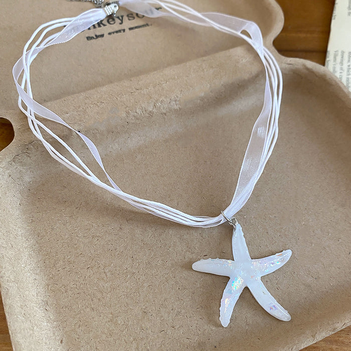 Pastel Textured Starfish Pendant Cord Necklaces in Four Colors