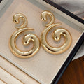 Two Gold Tone Oversized Double Spiral Statement Stud Earrings view 2