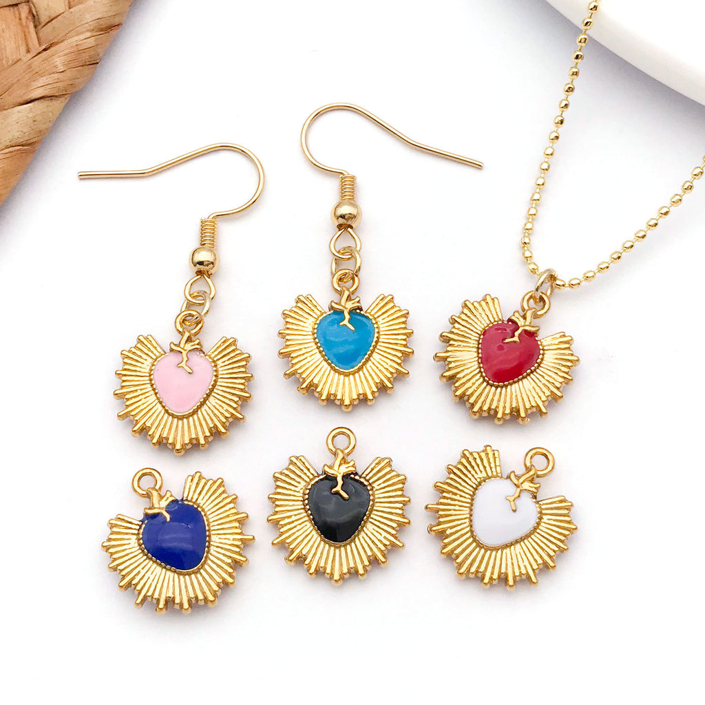 Gold Plated Stainless Steel Enamel Radiant Heart Double Sided Charm Pendant for DIY Necklaces Jewelry