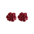 Deep Red Layered Dimensional Rose Flower Stud Earrings view 5
