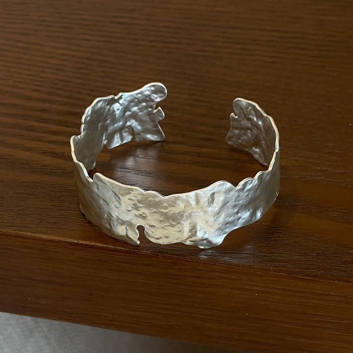 Irregular Wrinkled Open Cuff Bangle Bracelet Silver