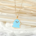 Gold Tone Pastel Enamel Ghost Figure Pendant Necklaces view 5