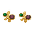 Abstract Stud Earrings Green Purple Cabochons Metal view 5